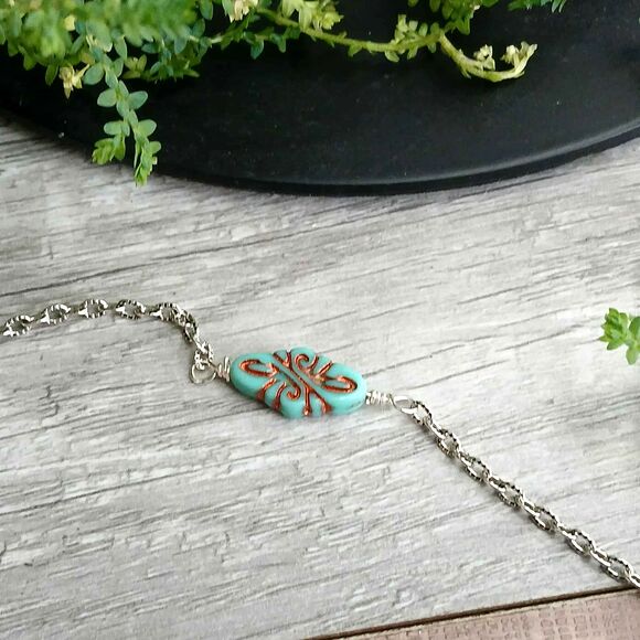 Dainty Boho Chic Czech Glass Beaded Anklet Bracelet, Adjustable - Picture 3 of 3